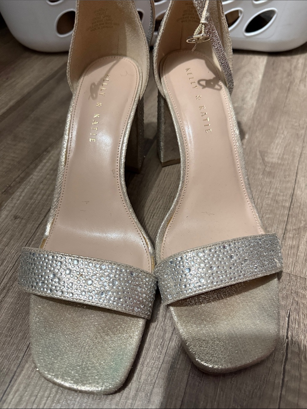 Kelly & Katie Glittery Champagne Rhinestone Block Heels